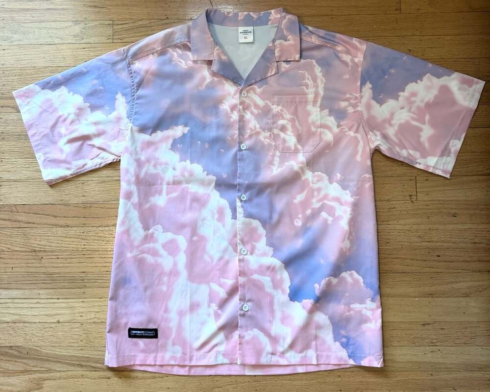 Ravenous Surplus Men’s XL Pink Purple Cloud Print Button-Up Shirt Y2K Streetwear